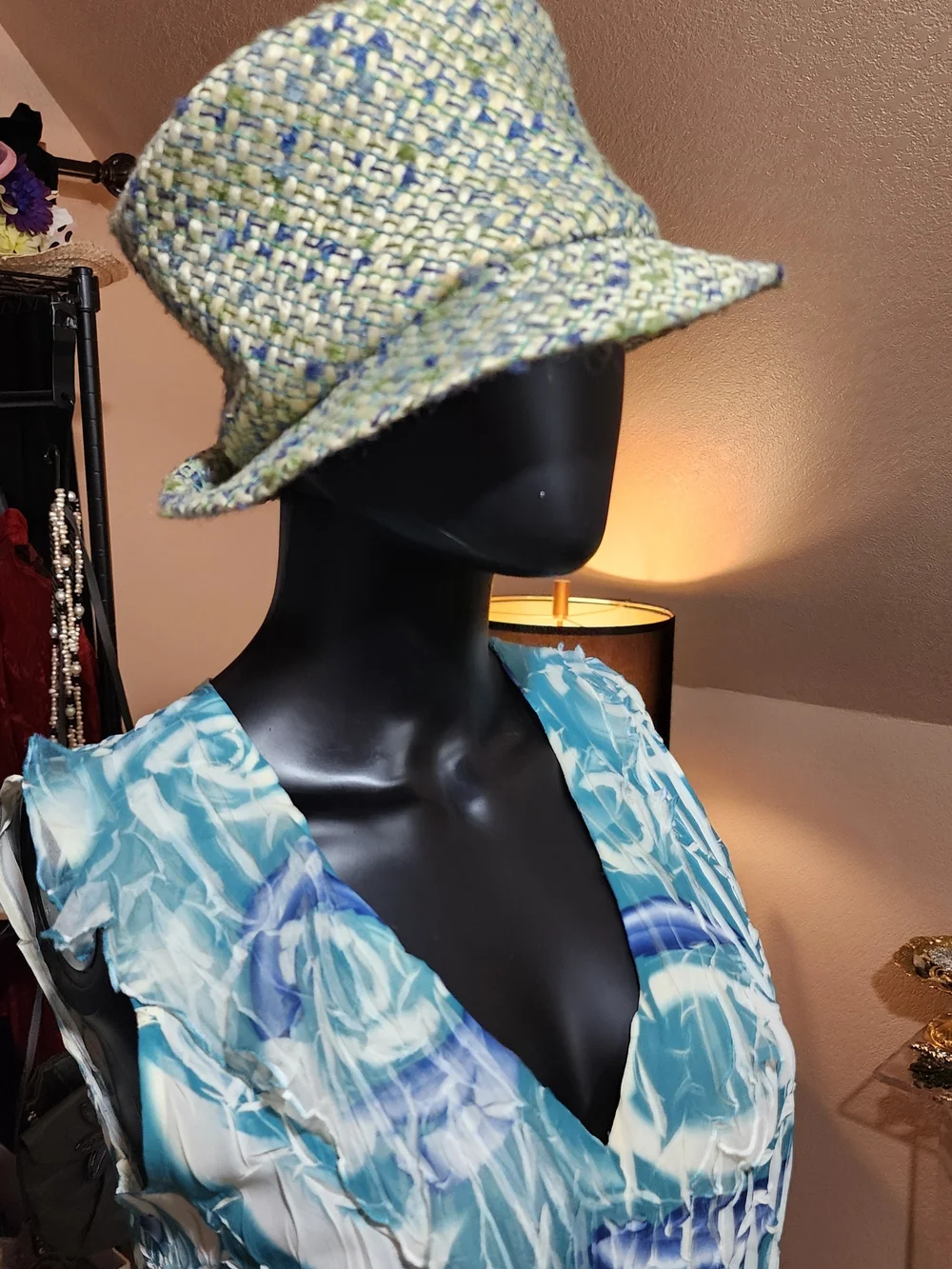 Vintage Tweed Bucket Hat - Green, Cream, Blue